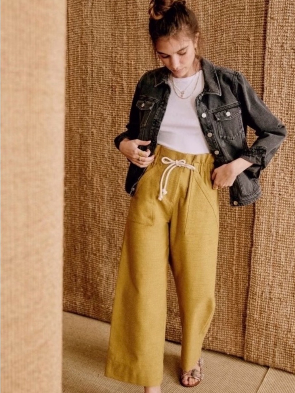EUC Sezane Jacques Wide-Leg Drawstring Pants in Mustard Yellow, US 4, FR 36